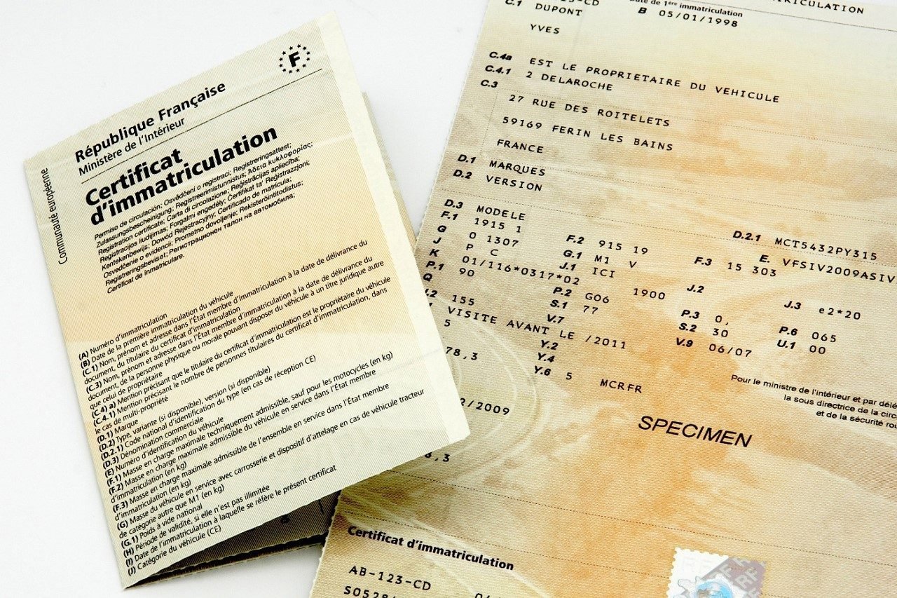 Certificat d'immatriculation - Carte grise